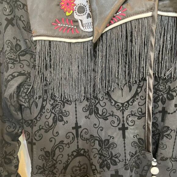 Unique Vintage 1950s Black Flocked  Dia De Los Muertos Duster Sz #3 M #50 - Picture 10 of 12